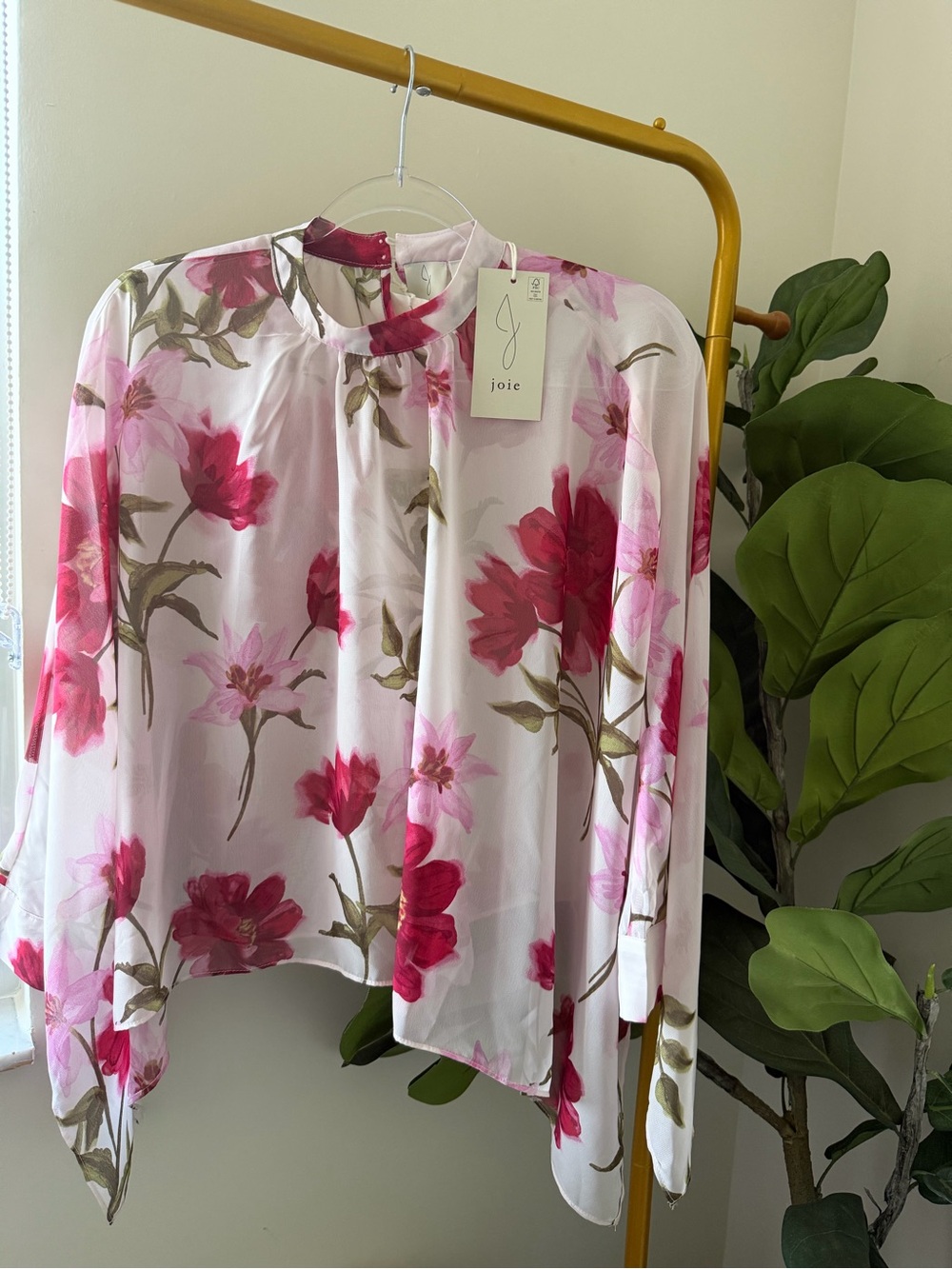 Joie Floral Pink and Fuchsia High-Neck Blouse - Picture 2 of 5